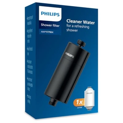 Image of Philips Water in Line Shower Filter, 50 000 L Filtration Capacity, Black, Reduces Chlorine by up to 99%, Easy Install, fits All Standard Hoses and taps
