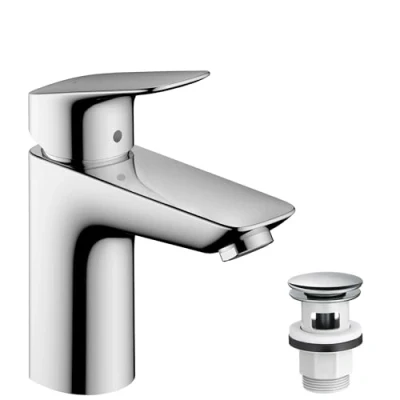 Image of hansgrohe Logis basin mixer tap 100 with push open waste, chrome 71107000