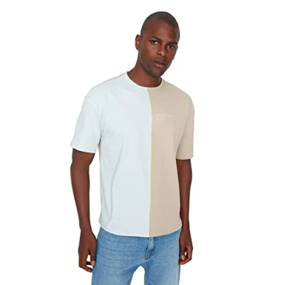 Image of Trendyol Man Eco Friendly Oversize Basic Crew Neck Knitted T Shirt Blue