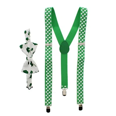 Image of Zac&#039;s Alter Ego Men&#039;s Matching Clover Leaf St Patrick&#039;s Day Suspenders &amp; Bow Tie Combo Set