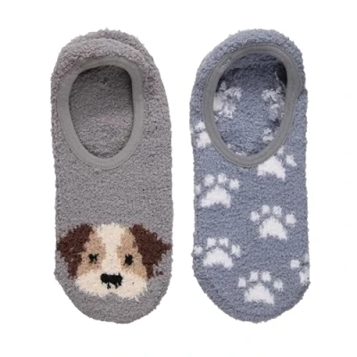 Image of SockShop 4 Pairs Cosy Ladies Size 8 Fluffy Ankle Non Slip Socks Wildfeet (UK, Numeric, 4, 8, Regular, Dog &amp; Prints)