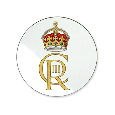 Image of Print Maniacs Kings Coronation Mug 2023 Official CR3 Emblem King Charles III Commemorative Souvenir Gift His Majesty The Royal Memorabilia Gifts (Round Coaster)