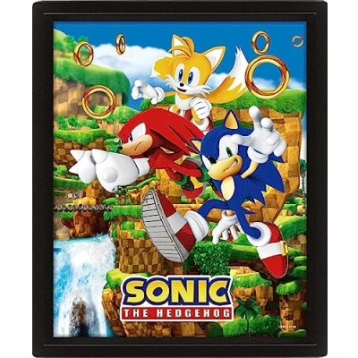 Image of Pyramid International Sonic the Hedgehog Poster in 3D (Catching Rings Design) Lenticular Wall Art and Posters Black Picture Frame 25cm x 20cm 1.5cm Official Merchandise