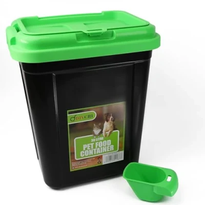 Image of DIVCHI 20L Pet Food Storage Container Flip Top Locking System With Integrated Scoop Plastic Birds Airtight Dog Cat Animal Dry 15 KG Dispenser Bin (Green)