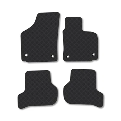 Image of Rubber Car Mats Compatible with Seat Leon (2005 2009) Tailored Fit Floor Set Accessory Black Custom 4 Pieces Clips Anti Slip Backing, Heavy Duty &amp; Waterproof
