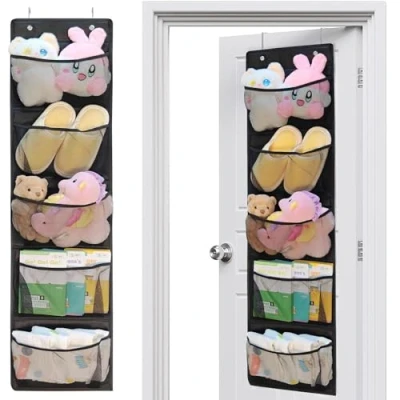 Image of Baoswi 2 Pack Over The Door Organiser Storage for Closet with 5 Large Pockets Hanging Shelves Bedroom Bathroom (Black)