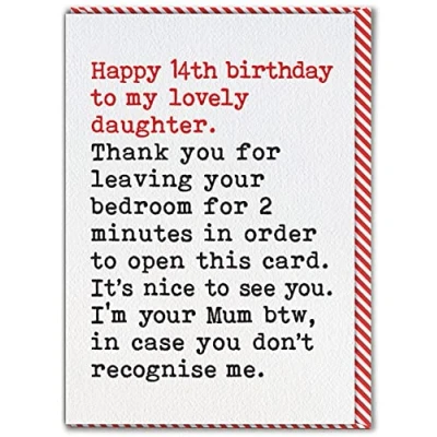 Image of Brainbox Candy Daughter 14th Birthday Card Funny Age 14 For Girls Teenage From Mum Single Parent Cards