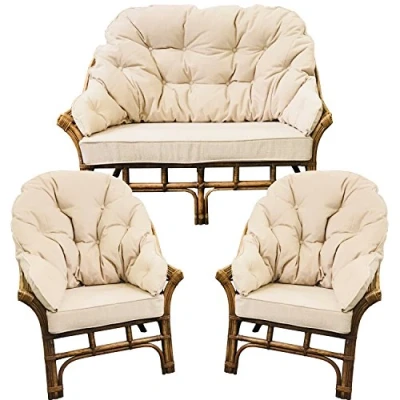Image of Hartfords Relpacement cushions for a Wrap round Suite of Conservatory Cane Furniture (CUSHIONS ONLY) (3 Piece Suite, Hopsack Stone)