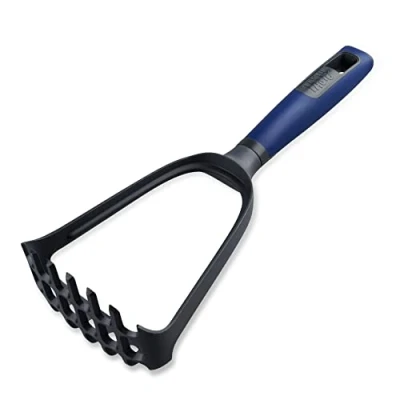 Image of Tasty Everyday Potato Masher &amp; Spaghetti Spoon, 2in1 Utensil, Multifunctional Tool Serving Cooking Utensil with Soft Touch Handle, 29x11x8cm, Colour: Dark Blue,Grey