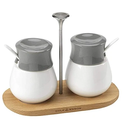 Image of Cole &amp; Mason Condiment Pots and Board, Ceramic, White/Grey