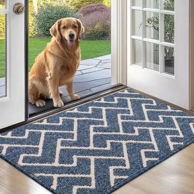Image of Biscpro Indoor Door Mats,60x90cm Mat Non Slip Backing,Dirt Trapper Absorbent Doormat for Entrance,Inside,Kitchen,Front Back Door,Pets and Garden Blue