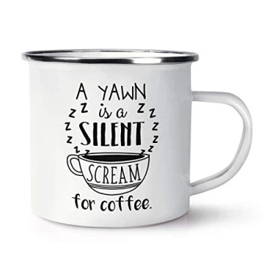 Image of A Yawn is Silent Scream for Coffee Retro Enamel Mug Cup