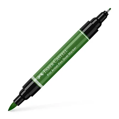 Image of Faber Castell Art &amp; Graphic Pitt Artist Pen Dual Marker India Ink, Permanent Green Olive, Single Pen, For Art, Craft, Drawing, Sketching, Home, School, University, Colouring
