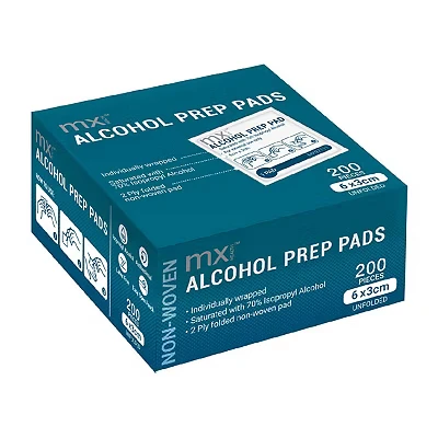 Image of mx Health Pre Injection Alcohol wipes 200 Medical Grade 70% Individually Wrapped Optimal Soaking of each pad