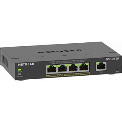 Image of NETGEAR GS305EP PoE Switch 4 Port Gigabit Ethernet LAN PoE+ 63W Plus (5 Ports Plug and Play, Managed Network PoE, IGMP Snooping, QoS, VLAN, Fanless Metal Housing)