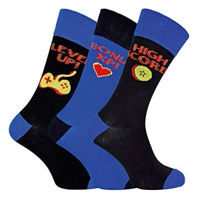 Image of Sock Snob Mens Retro Gaming Funky Novelty Video Game Socks 6 11 3 Pairs (as8, numeric, numeric_6, numeric_11, regular, High Score)