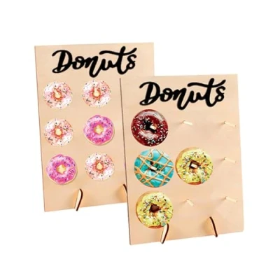Image of 2 Pcs Wood Donut Stand Reusable Doughnut Display Board Party Supplies,for Wedding Birthday Family Festival Table Decor Holds 9 Donuts