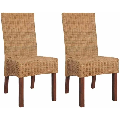 Image of vidaXL Dining Chairs 2 pcs Brown Natural Rattan