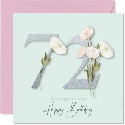 Image of 72nd Birthday Cards for Women Fancy Floral Flowers Happy Card 72 Year Old Woman Cousin Auntie Nan Grandma, 145mm Bday Greeting