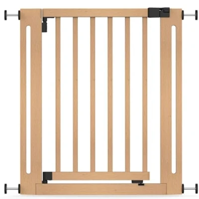Image of Safetots Wooden Elegance Gate, Natural, 71cm 79cm, Pressure Fit Safety Baby Gate for Stairs, Hallways and Doors, Stylish Design Easy Installation
