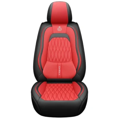 Image of Eunncu Universal Car Seat Covers Waterproof Leather Full Set, Can Protect Front and Rear Seats, To Fit Most Cars, Side Airbag Compatible, Red Black