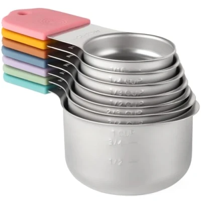 Image of beiyaiey Stainless Steel Measuring Cups Heavy Duty Metal for Dry and Liquid Ingredients (Multicolor)