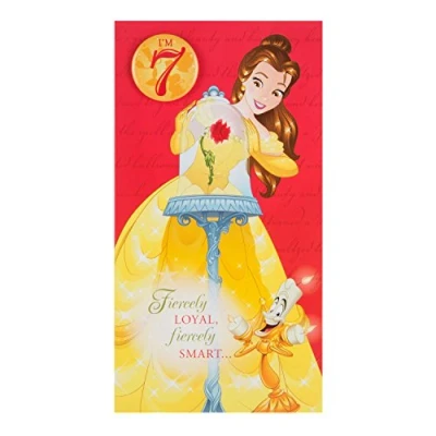 Image of Hallmark Beauty and the Beast 7th Birthday Card &quot;Badge&quot; Medium [Old Model]