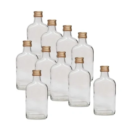 Image of DIAH DO IT AT HOME 10 x Empty Glass Pocket Flask 200ml Bottles + Gold Screw Cap