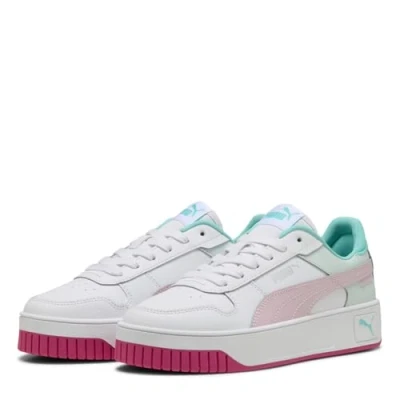 Image of Puma Carina Street JR Unisex Trainers for kids, Size: 3.5, White/rose mauve/aquatic leather and imitation