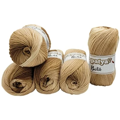 Image of 5 x 100 g Papatya Batik Knitting Yarn Multicoloured with Colour Gradient 500 Colourful Wool (Brown Beige 554 02)