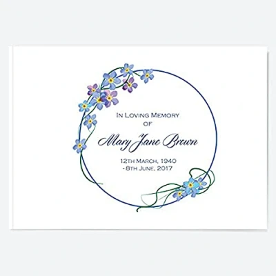 Image of Dotty about Paper Funeral Condolence Guest Book Forget Me Not Border, for Funeral, Book, of Remembrance, Memorial Memory Book.