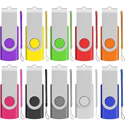Image of EASTBULL Memory Stick 2GB USB 10Pack, 2.0 Thumb Flash Drives Swivel Design Pen Fold Storage (10 Mixed Color With Lanyard)