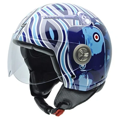 Image of NZI Zeta Graphics Motorcycle Helmet, Scooter in Blue Tones, 57