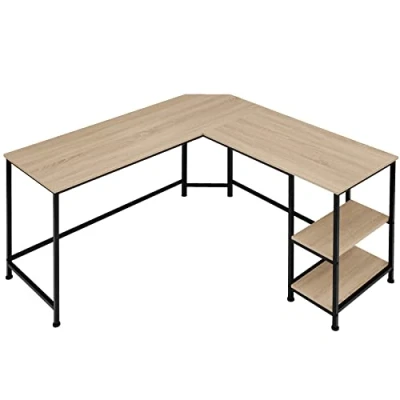 Image of TecTake 800930 Desk L shaped corner computer desktop home office work surface Includes 2 storage compartments (Industrial light)