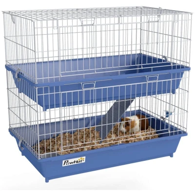 Image of PawHut Double Tier Small Animal Cage Rabbit Chinchillas w/Ramp Food Dish Water Bottle Deep Trays Pet Home 72 x 44 67 cm