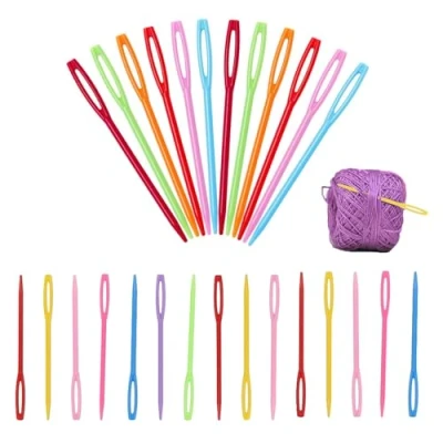 Image of 100 Pcs Plastic Hand Sewing Needles,7cm/2.7inch Needles,Multicolor Big Eye Needles,Learning Needles,Big Needles for DIY Handmade Crafts