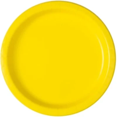 Image of Unique 99155EU Einfaches Getränk Eco Friendly Paper Plates 23 cm Yellow 16 Count (Pack of 1), Neon Yellow, Pack