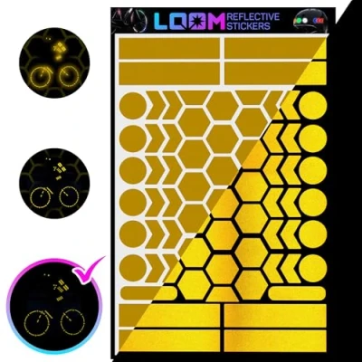 Image of LOOM Reflective Stickers Kit (67pcs Yellow) Nighttime Safety Waterproof Self Adhesive Decals for Helmets, Skateboard, Bike, Scooter, E Motorcycle &amp; Strollers Bright Colors