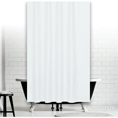 Image of beytug Plain White Fabric Shower Curtain, Narrow Width 120CM Wide by 180CM Long, Weighted Hem