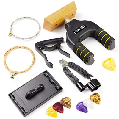 Image of RockJam Universal Guitar Accessories Super kit with Wall Mount, Electric Strings, Acoustic Tuner Multi Tool, Capo, Plectrums &amp; Pick Holder