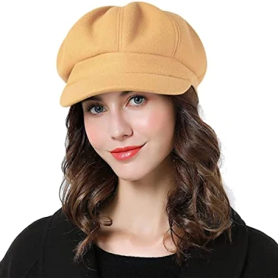 Image of Superora Women Beret Newsboy Hat French Wool Cap Classic Autumn Spring Winter Hats Khaki