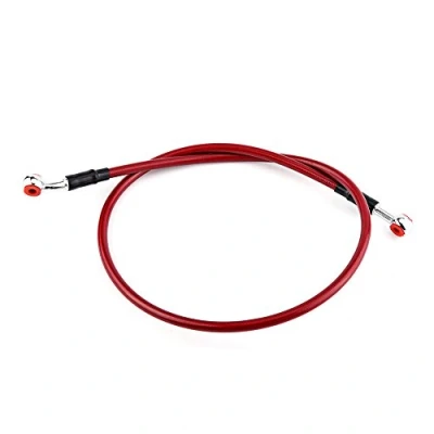 Image of Motorcycle Oil Hose, Universal Motorbike Braided Hose brake Fuel Tube line Banjo Fitting Stainless Steel End for Most of (90cm red)
