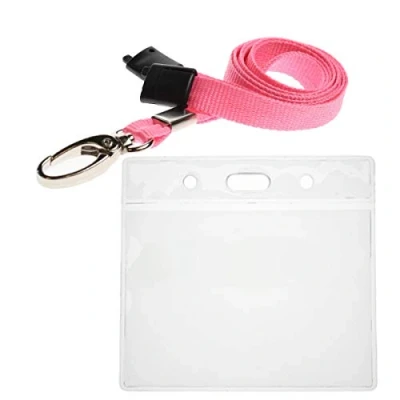 Image of ALG ID Cards® Pink Card Badge Wallet Lanyard Neck Strap with Metal Clip &amp; Safety Breakaway Release for Pass Holder