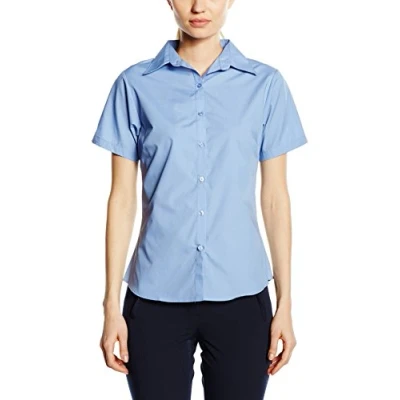 Image of Premier Workwear Ladies Short Sleeve Poplin Blouse Mid Blue 14