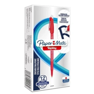 Image of Paper Mate Replay Ballpoint Pen Erasable 40th Anniversary, Limited Edition, Pack of 12 Pens, Red