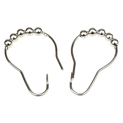 Image of H&amp;S 14x Shower Curtain Hooks Stainless Steel Rust Free Bath Chrome Finish Silver Colour Set of 14 Metal Hanging