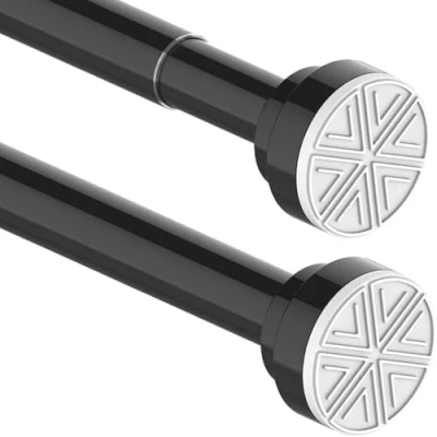 Image of 1 x Shower Curtain Rail No Drilling for Stainless Steel Rod Rust Rods Bathtub, Bathroom Accessory, Shower, Window, Black, 73 145 cm