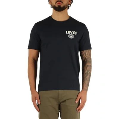 Image of Levi&#039;s Graphic Crewneck TEE Print Tshirt, Men&#039;s, Size: Small, Navy