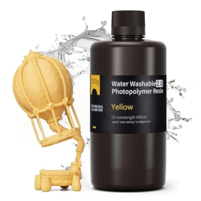 Image of ELEGOO Water Washable 3D Printer Resin 2.0 Yellow 1000g, 405nm Rapid UV Fast Curing Photopolymer for LCD/DLP