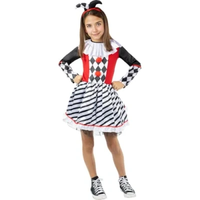 Image of Funidelia Harlequin Costume for girl Clowns, Circus, Funny kids accessory fancy dress &amp; props Halloween, carnival parties Size 10 12 years Black